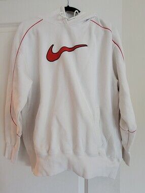 Nike White Crewneck Hoodie with Red Swoosh